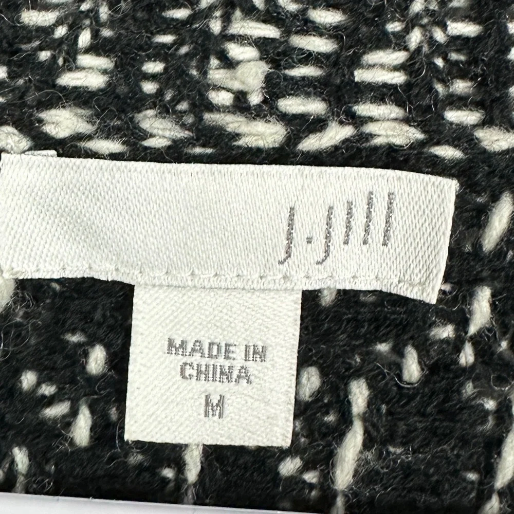J. Jill WOOL Blend black white‎ Open WIDE SHAWL COLLAR Cardigan sweater sz M GUC